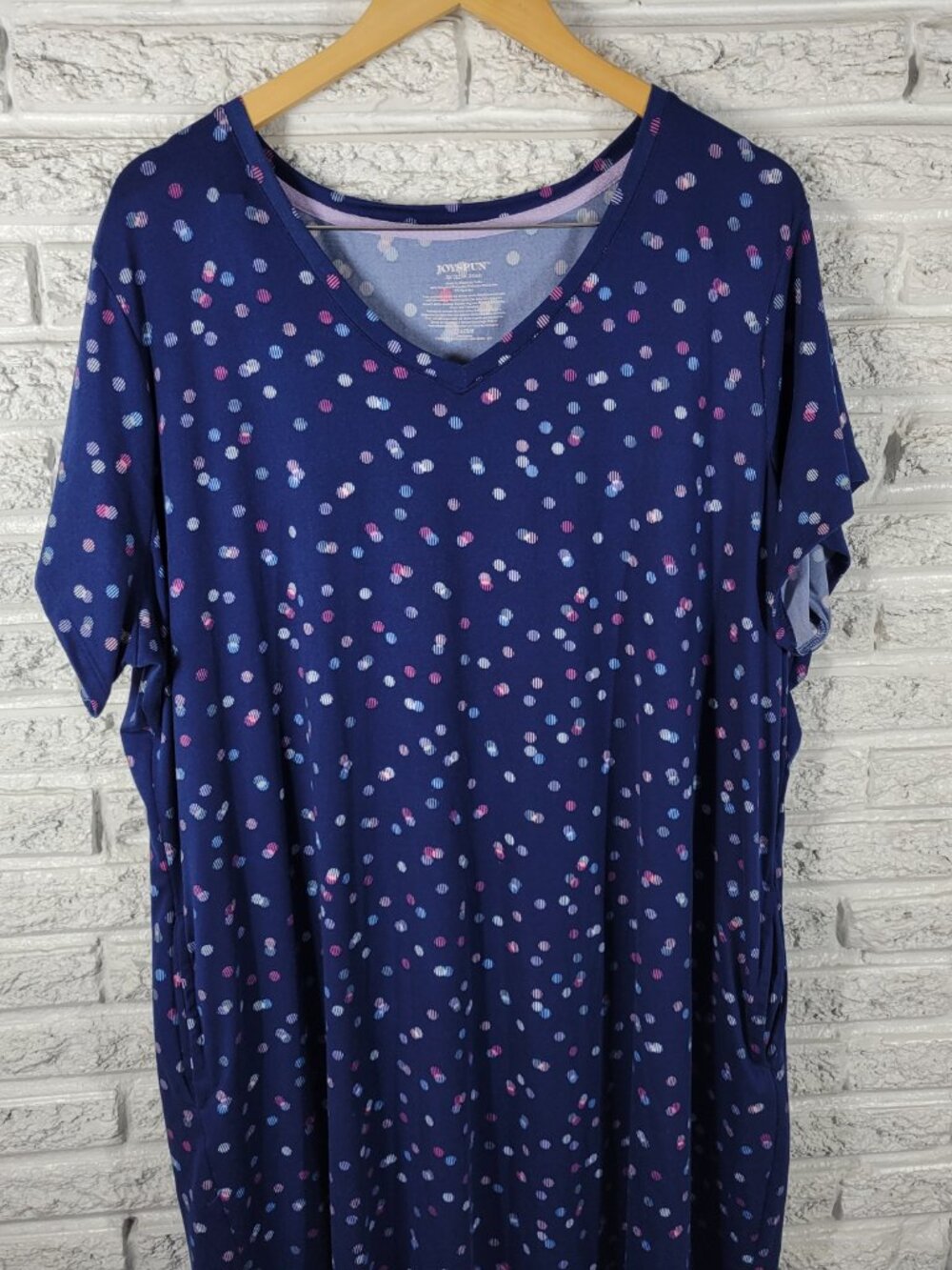 Joyspun Women's Plus Size 3X Nightgown Blue Pink Geometric Short Sleeve GEO61E - Picture 4 of 11